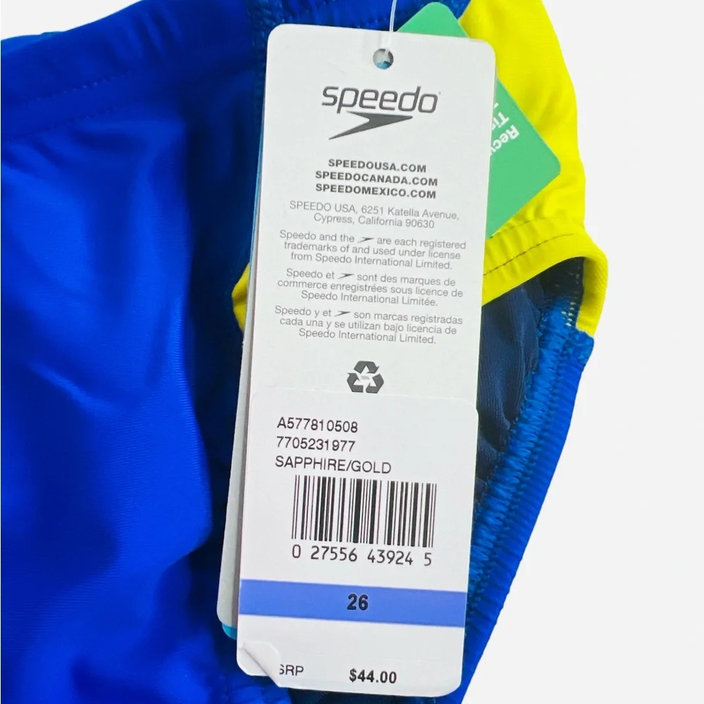 Speedo Swimsuit Brief PowerFlex Eco Revolve Splice Blue/Yellow Size 26 (XS)
